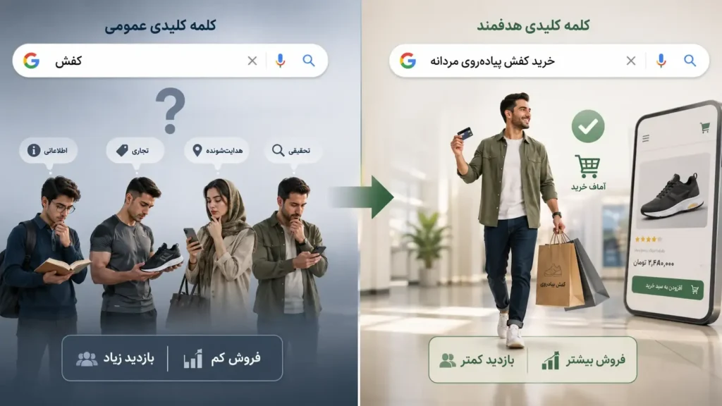 تفاوت میان کلمات کلیدی عمومی و عبارات هدفمند خرید